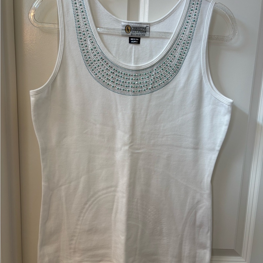 Christine Alexander White Tank Top with Green Embellishments 2002